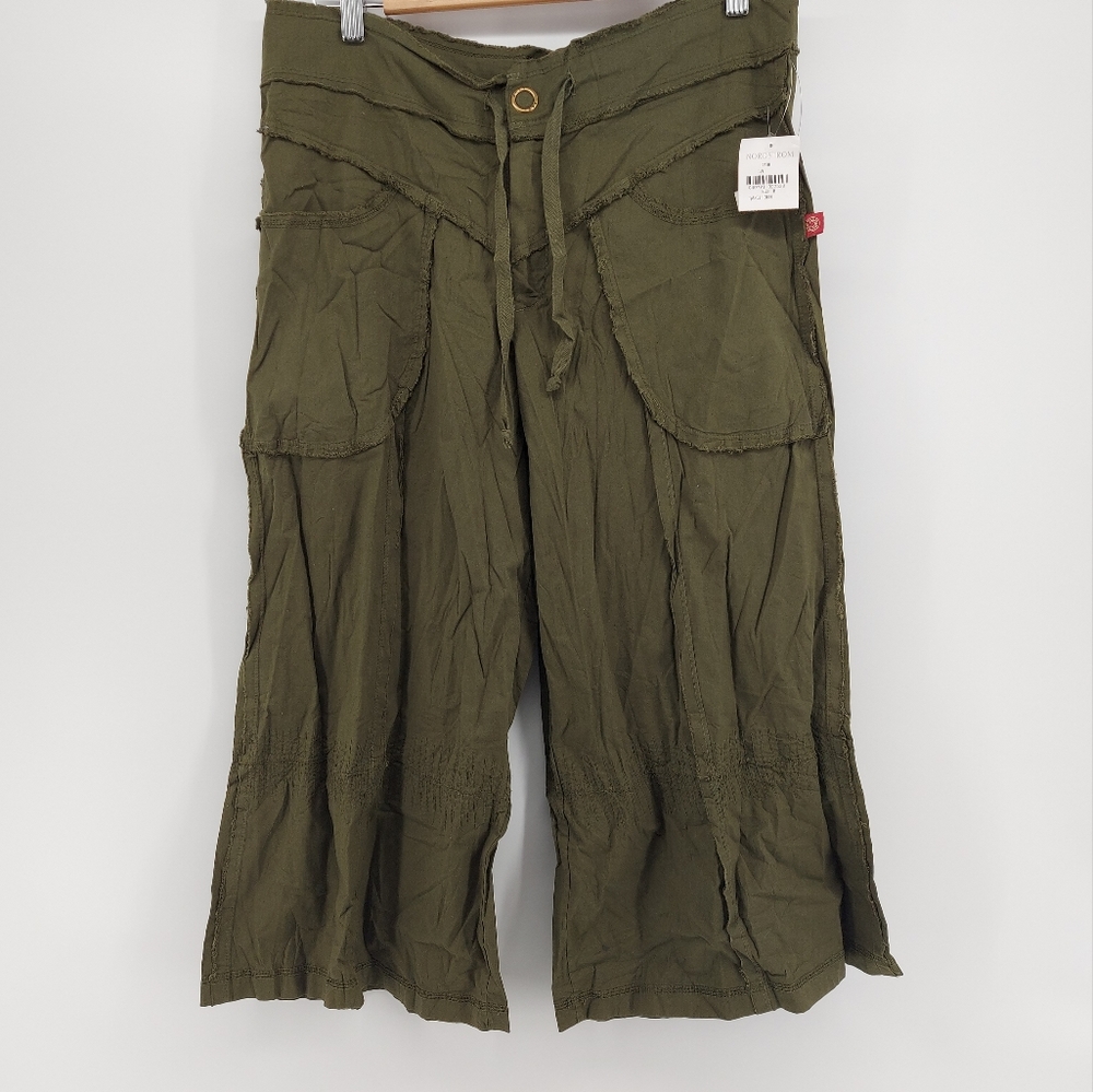 XCVI Wearables Khaki Cropped Cotton Spandex Bohemian Wide Leg Pants